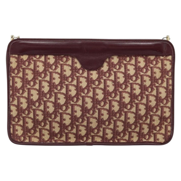 Christian Dior Trotter Canvas Chain Shoulder Bag Red Gold Auth LNZ657