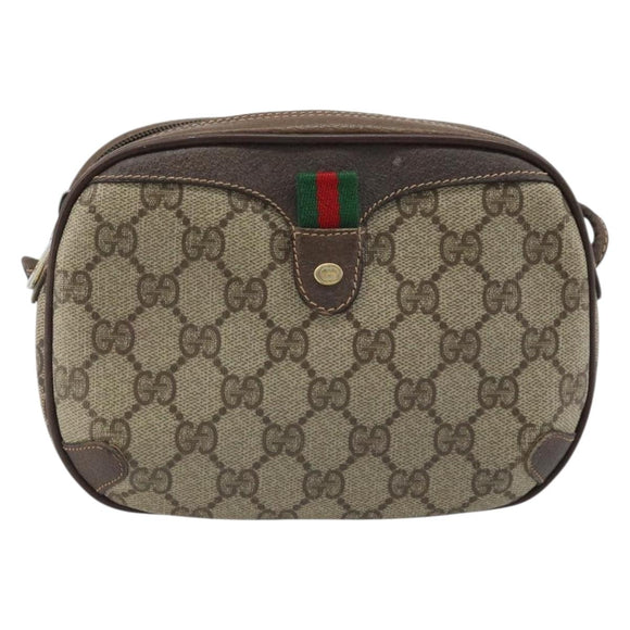 GUCCI GG Supreme Web Sherry Line Bag PVC Beige Gold 89 02 066 Auth LNZ667