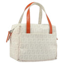 FENDI Zucchino Canvas Hand Bag PVC White Silver Auth LNZ675-1