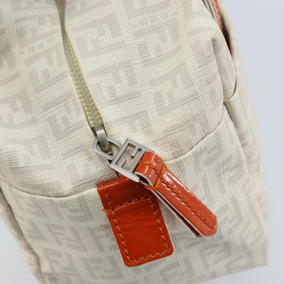 FENDI Zucchino Canvas Hand Bag PVC White Silver Auth LNZ675