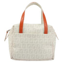 FENDI Zucchino Canvas Hand Bag PVC White Silver Auth LNZ675-2