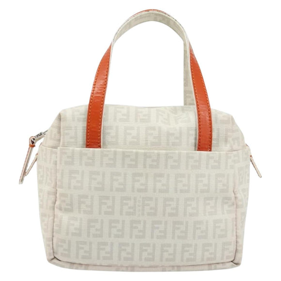 FENDI Zucchino Canvas Hand Bag PVC White Silver Auth LNZ675