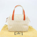 FENDI Zucchino Canvas Hand Bag PVC White Silver Auth LNZ675-22