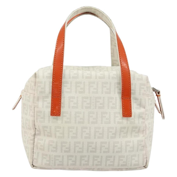 FENDI Zucchino Canvas Hand Bag PVC White Silver Auth LNZ675