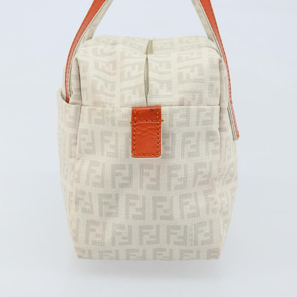FENDI Zucchino Canvas Hand Bag PVC White Silver Auth LNZ675