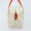 FENDI Zucchino Canvas Hand Bag PVC White Silver Auth LNZ675-5