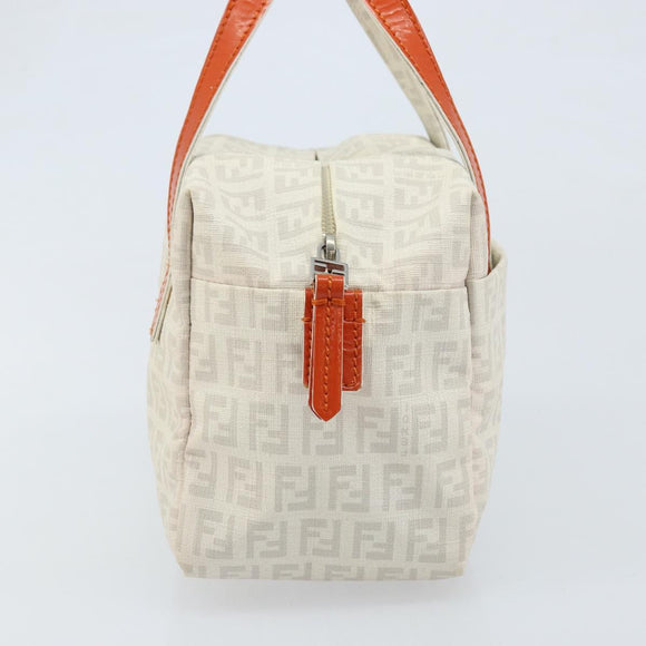 FENDI Zucchino Canvas Hand Bag PVC White Silver Auth LNZ675