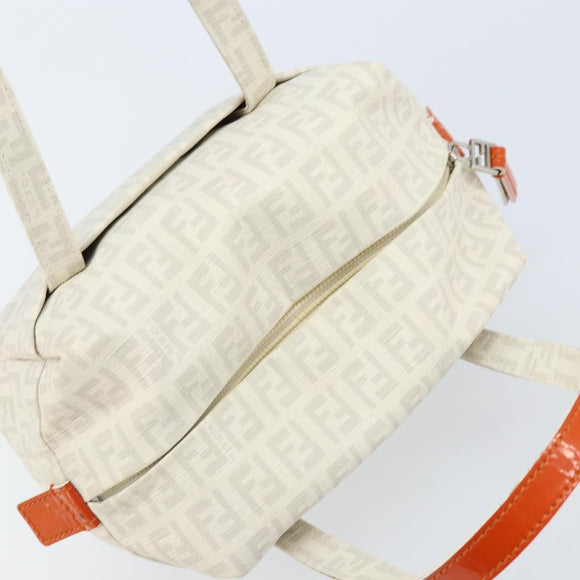 FENDI Zucchino Canvas Hand Bag PVC White Silver Auth LNZ675