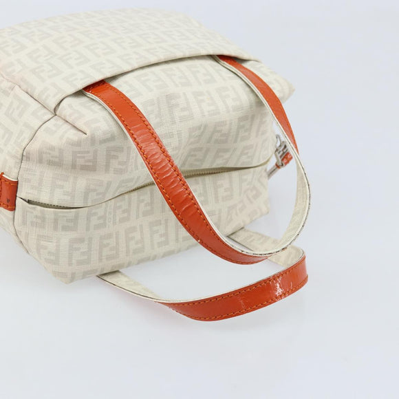 FENDI Zucchino Canvas Hand Bag PVC White Silver Auth LNZ675