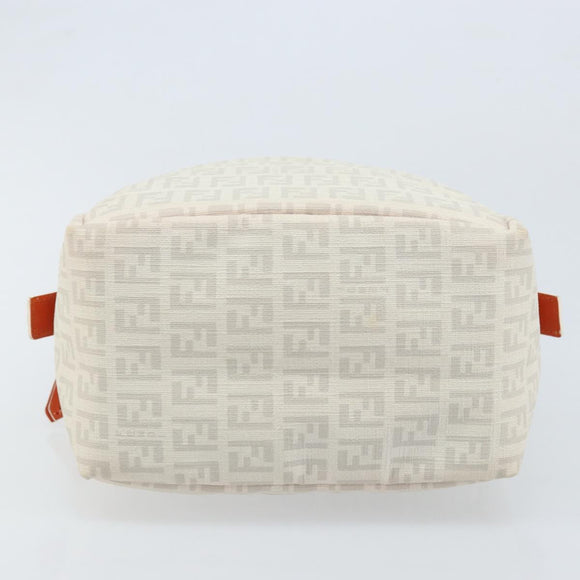 FENDI Zucchino Canvas Hand Bag PVC White Silver Auth LNZ675