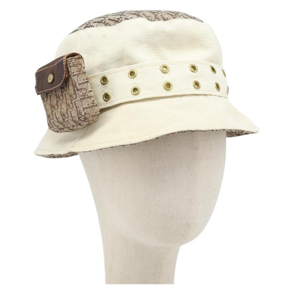 Christian Dior Trotter Canvas Hat Galliano Period Beige Gold Auth LNZ676A