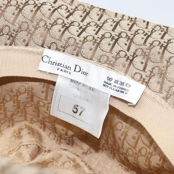 Christian Dior Trotter Canvas Hat Galliano Period Beige Gold Auth LNZ676A