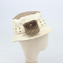 Christian Dior Trotter Canvas Hat Galliano Period Beige Gold Auth LNZ676A-5
