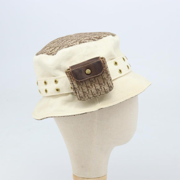Christian Dior Trotter Canvas Hat Galliano Period Beige Gold Auth LNZ676A