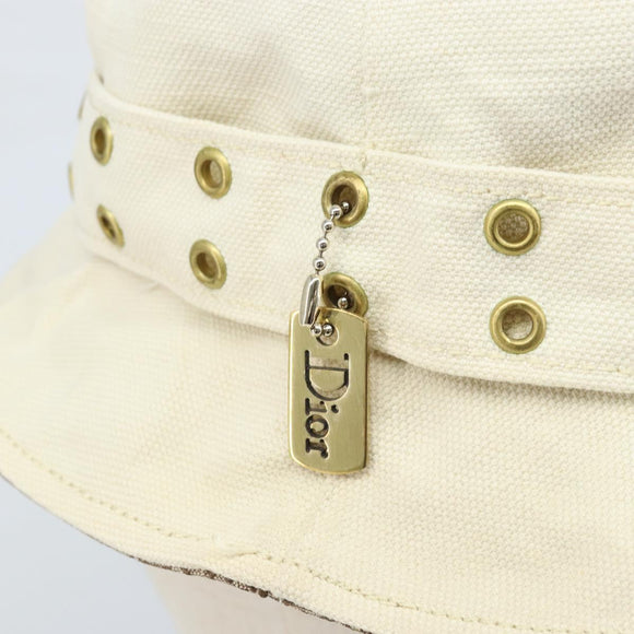 Christian Dior Trotter Canvas Hat Galliano Period Beige Gold Auth LNZ676A