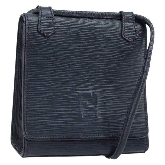FENDI Shoulder Bag Leather Black Gold Auth LNZ677