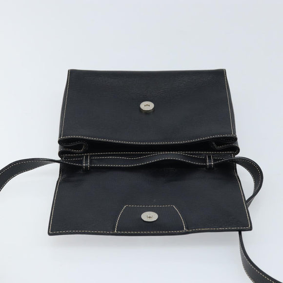CELINE Circle Shoulder Bag Leather Black Silver Auth LNZ679V
