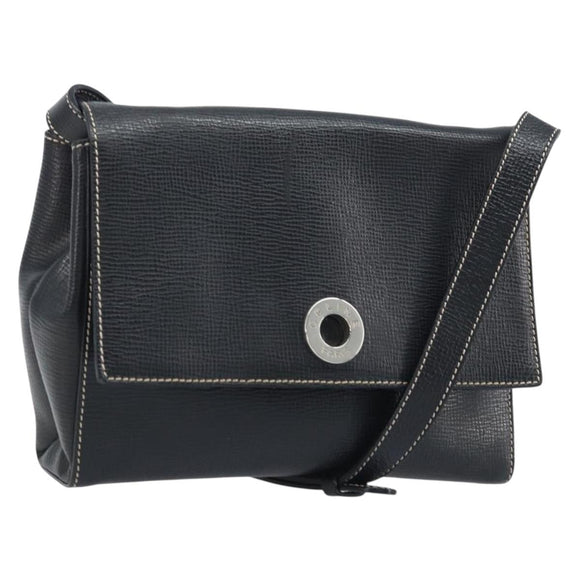 CELINE Circle Shoulder Bag Leather Black Silver Auth LNZ679V