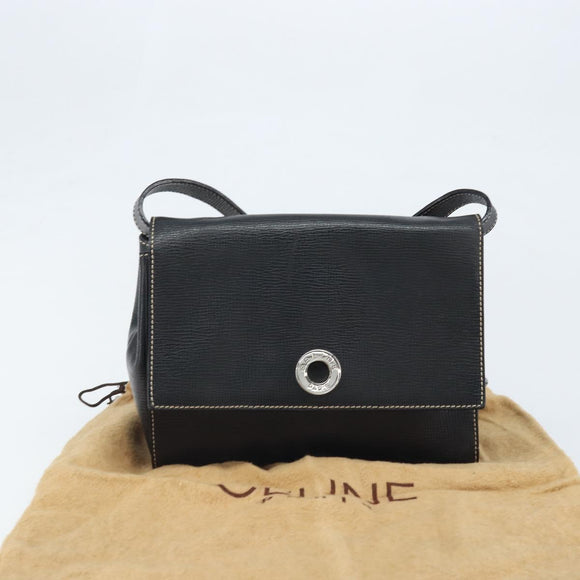 CELINE Circle Schoudertas Leer Zwart Zilver Auth LNZ679V