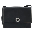 CELINE Circle Shoulder Bag Leather Black Silver Auth LNZ679V-13