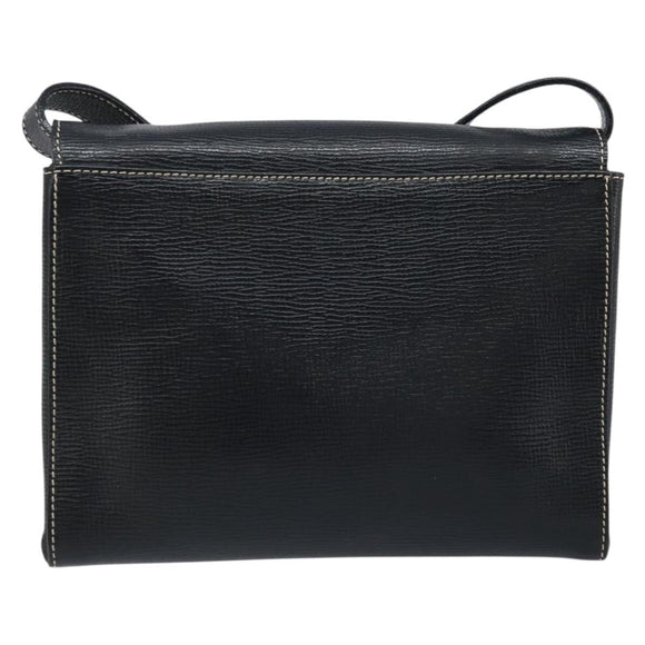 CELINE Circle Shoulder Bag Leather Black Silver Auth LNZ679V