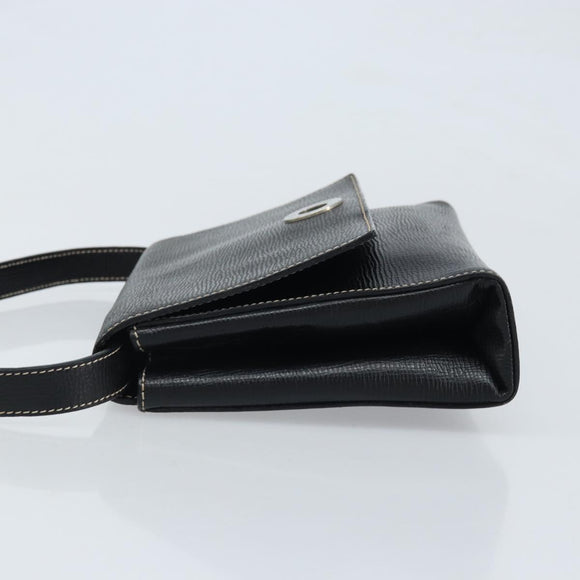 CELINE Circle Shoulder Bag Leather Black Silver Auth LNZ679V