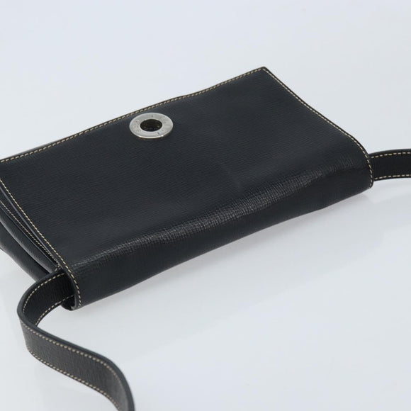 CELINE Circle Shoulder Bag Leather Black Silver Auth LNZ679V