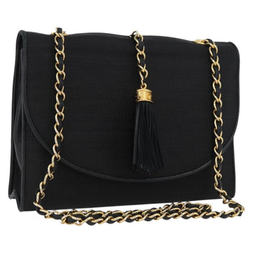 CHANEL Chain Shoulder Bag Canvas Black Gold CC Auth LNZ681V
