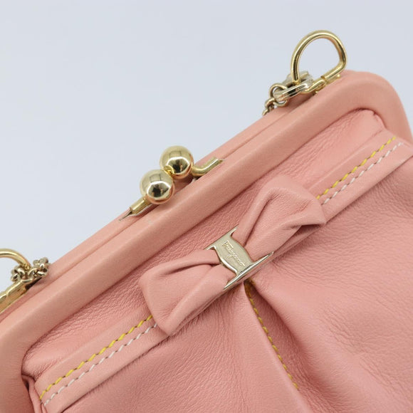 Salvatore Ferragamo Chain Vala Buideltas Leer Roze Goud Auth LNZ683A