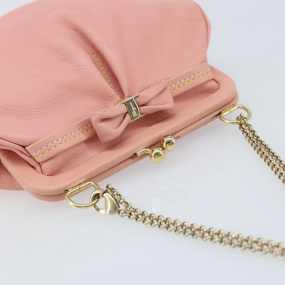 Salvatore Ferragamo Chain Vala Buideltas Leer Roze Goud Auth LNZ683A