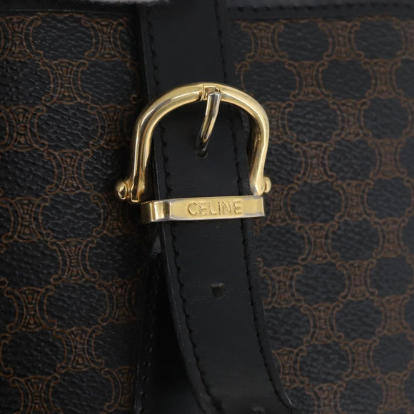 CELINE Macadam Canvas Tote Bag PVC Leather Black Gold Auth LNZ687