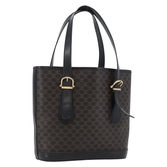 CELINE Macadam Canvas Tote Bag PVC Leather Black Gold Auth LNZ687