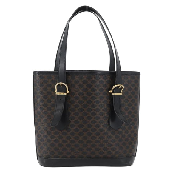 CELINE Macadam Canvas Tote Bag PVC Leather Black Gold Auth LNZ687