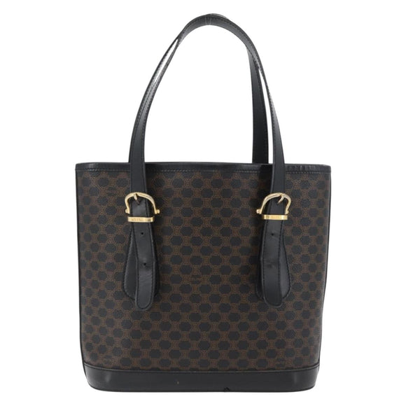 CELINE Macadam Canvas Tote Bag PVC Leather Black Gold Auth LNZ687