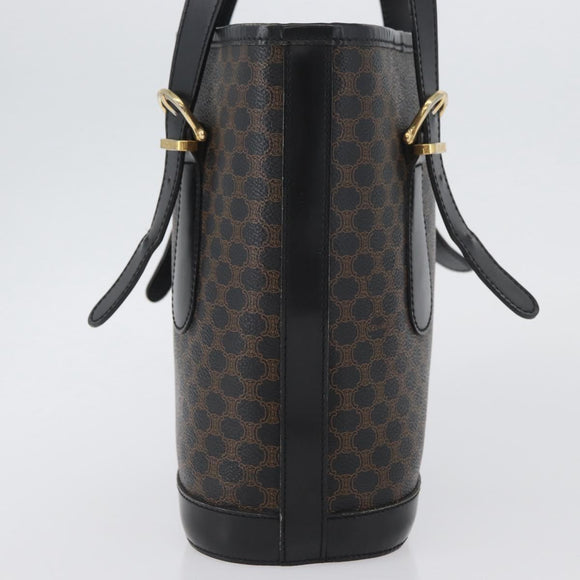 CELINE Macadam Canvas Tote Bag PVC Leather Black Gold Auth LNZ687