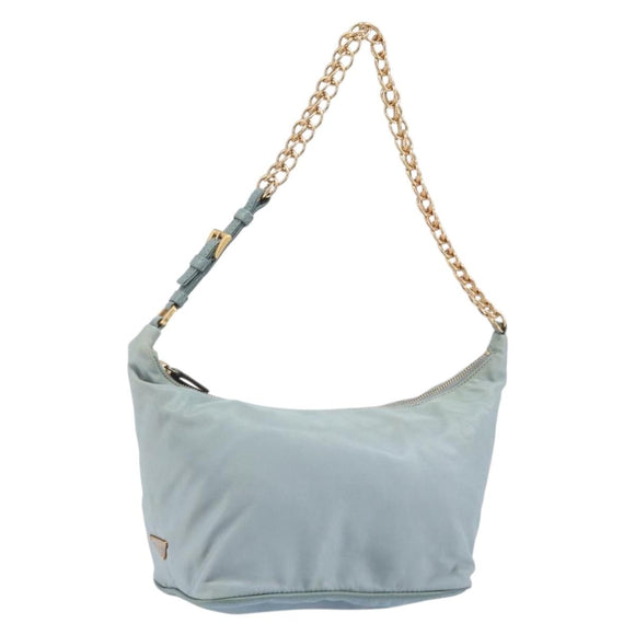 PRADA Chain Shoulder Bag Nylon Light Blue Gold Auth LNZ688V