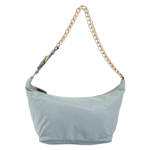 PRADA Chain Shoulder Bag Nylon Light Blue Gold Auth LNZ688V