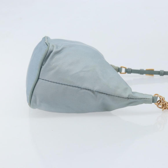 PRADA Chain Shoulder Bag Nylon Light Blue Gold Auth LNZ688V