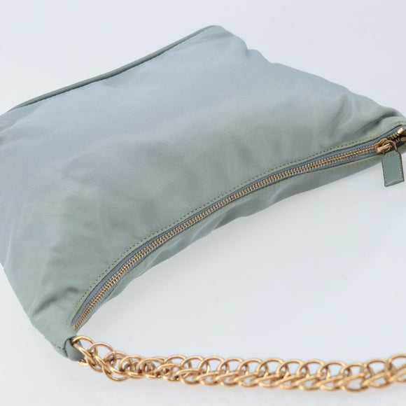 PRADA Chain Shoulder Bag Nylon Light Blue Gold Auth LNZ688V