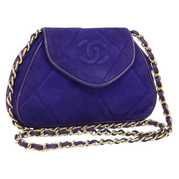 CHANEL Wide Quilt Chain Shoulder Bag Suede Purple Gold CC Auth LNZ692A