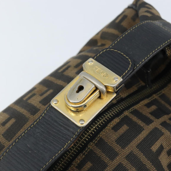 FENDI Zucca Canvas Hand Bag Black Brown Auth LNZ693