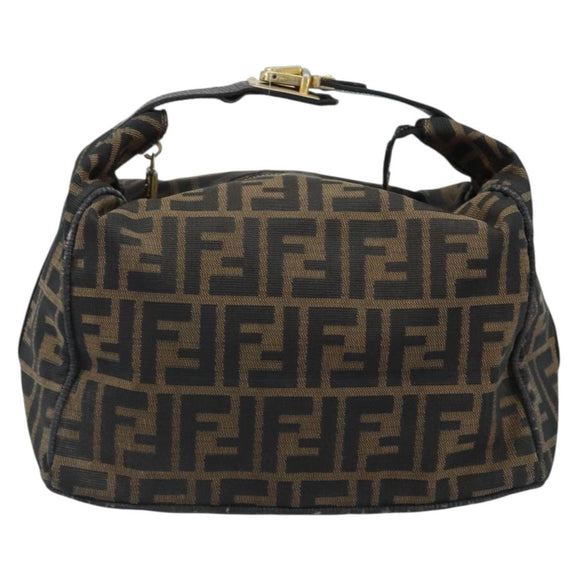 FENDI Zucca Canvas Hand Bag Black Brown Auth LNZ693