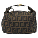 FENDI Zucca Canvas Hand Bag Black Brown Auth LNZ693-3