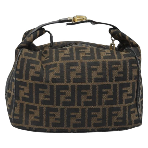 FENDI Zucca Canvas Hand Bag Black Brown Auth LNZ693