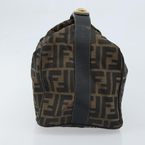 FENDI Zucca Canvas Hand Bag Black Brown Auth LNZ693