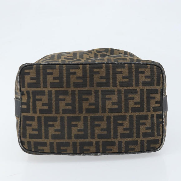 FENDI Zucca Canvas Hand Bag Black Brown Auth LNZ693
