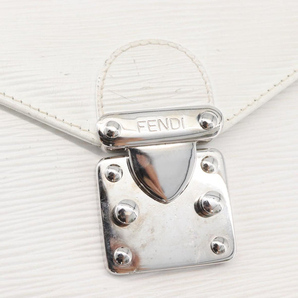 FENDI Hand Bag Leather 2way White Silver Auth LNZ694