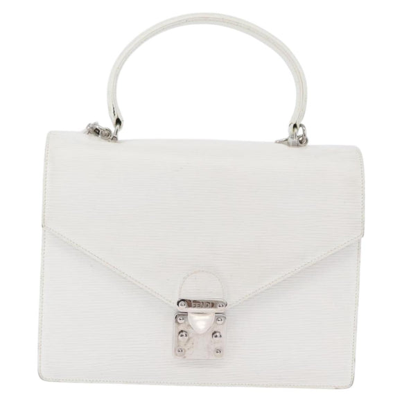 FENDI Hand Bag Leather 2way White Silver Auth LNZ694