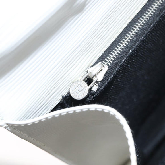 FENDI Hand Bag Leather 2way White Silver Auth LNZ694