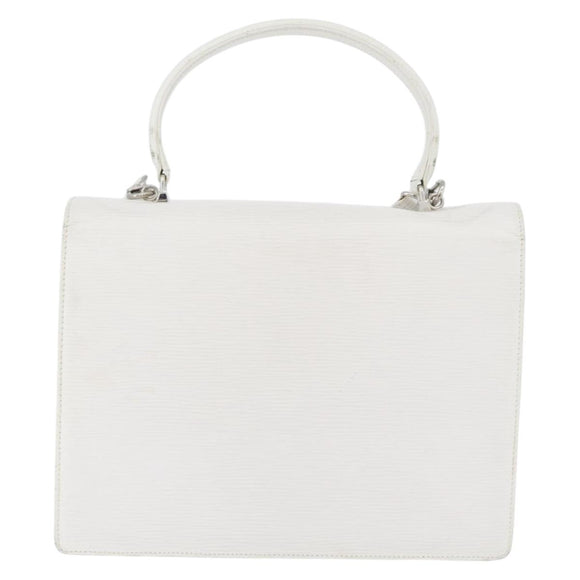 FENDI Hand Bag Leather 2way White Silver Auth LNZ694